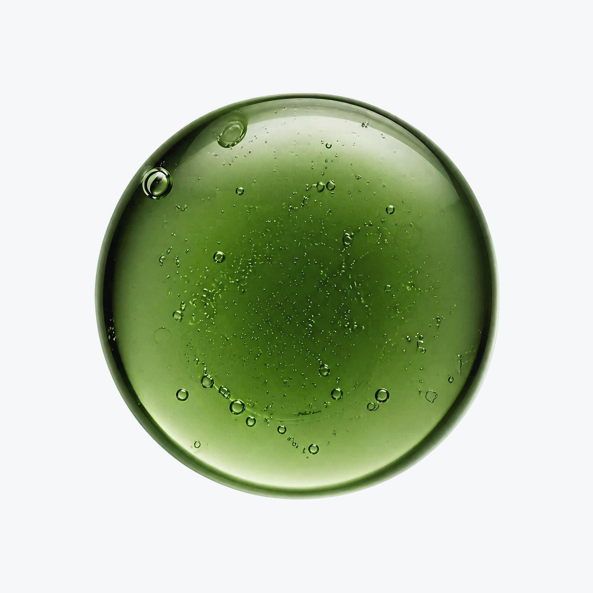 Clinical green liquid detail representing chlorophyll and the REFRESH formula.